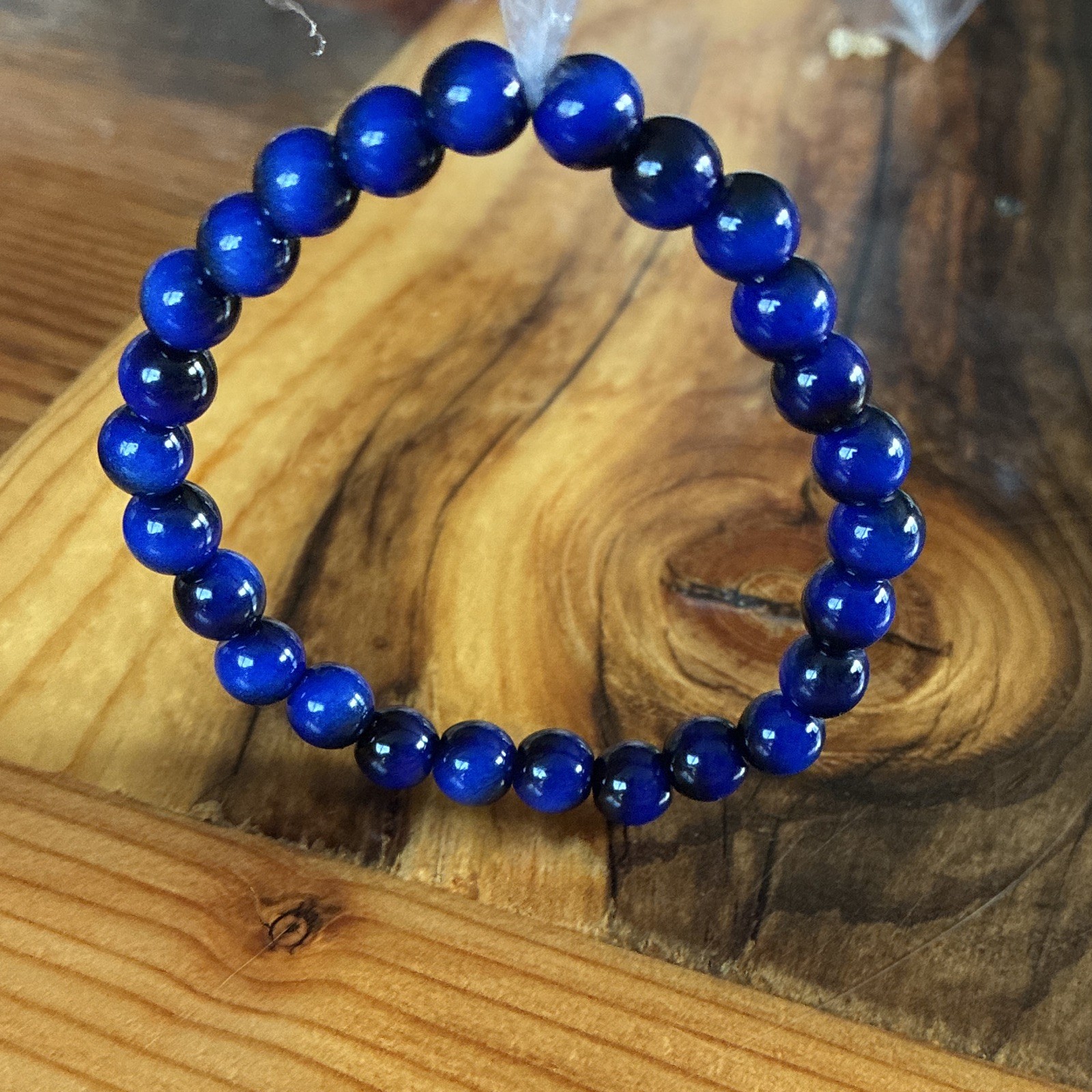 Blue Round Stone Beaded Stretch Bracelet, Elastic Closure Ball/Bead Chain