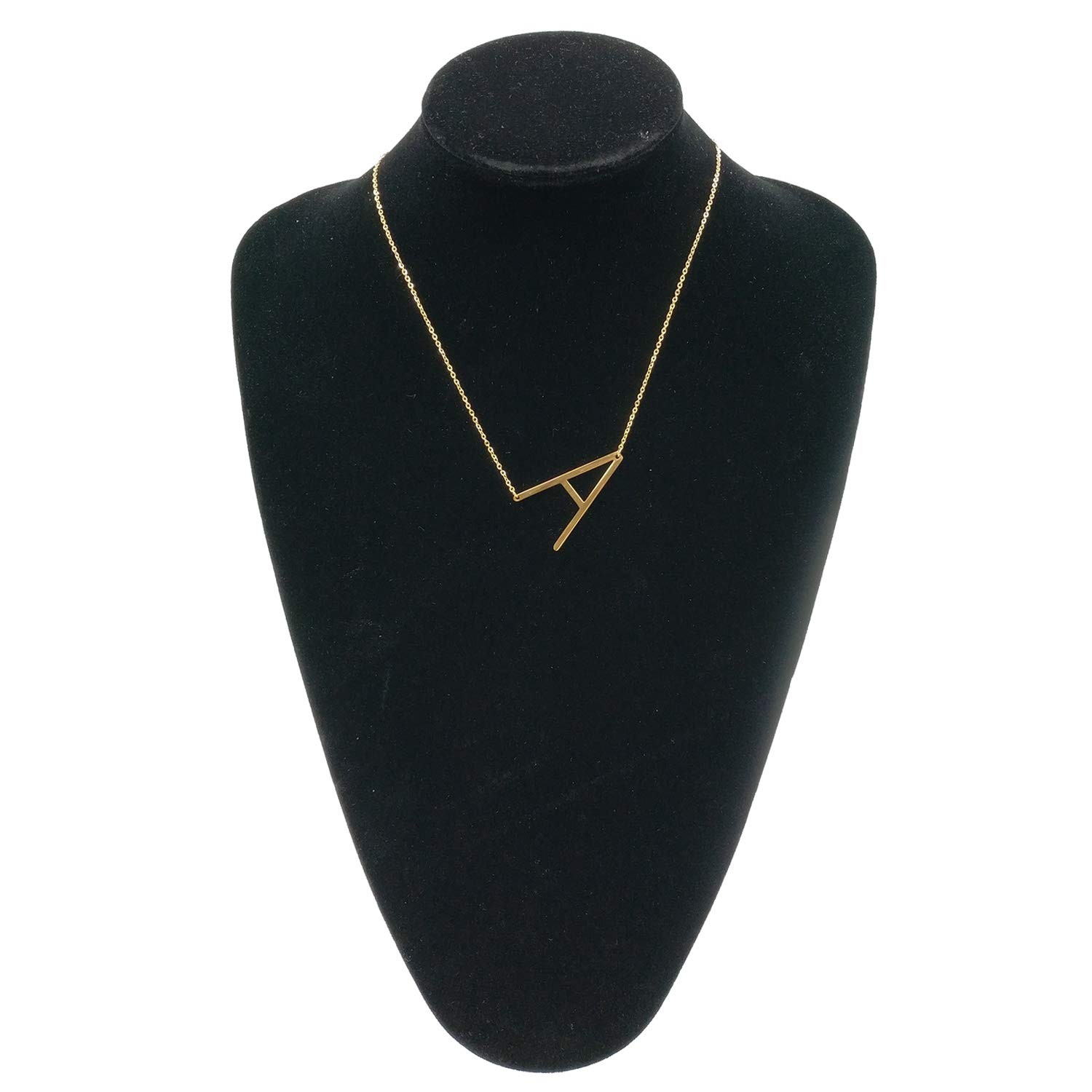 Sideways Initial Necklace 18K Gold Plated Stainless Steel Large Letter Pendant