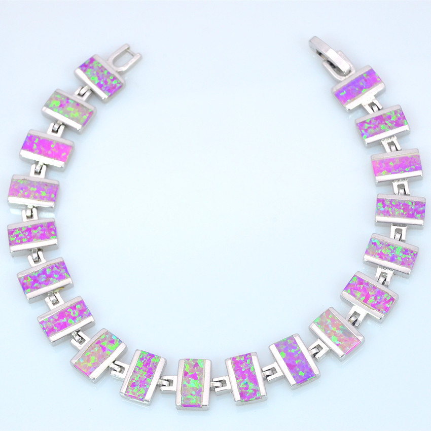 Vikoly Blue/White/Orange/Pink Oval 925 Sterling Sliver Fire Opal Bracelet 18cm