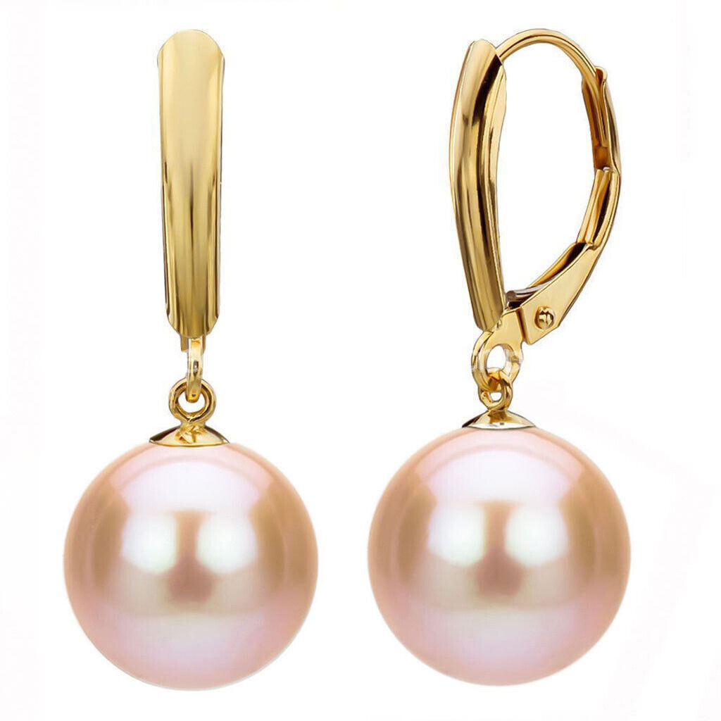 Natural 8/10/12/14/16mm South Sea Shell Pearl Dangle Leverback Earrings