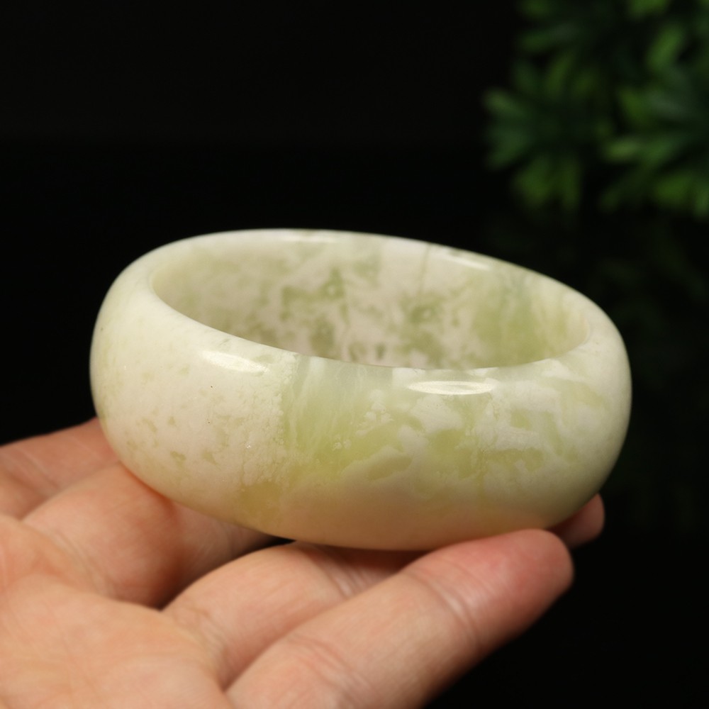 59mm Grade A 100% Natural Green Jade Bangle Wide Bracelet Chinese Xiu Jade V8088