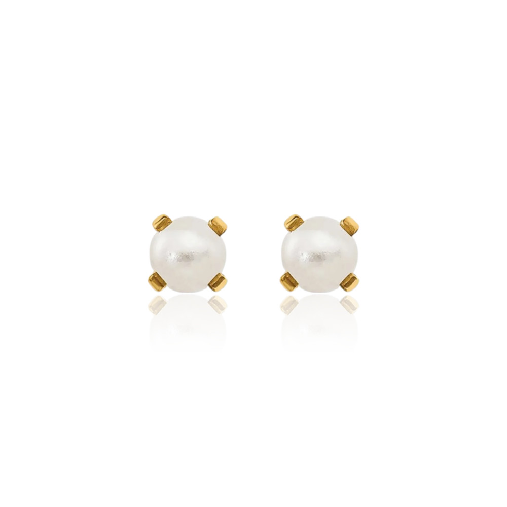 14K Solid Yellow Gold 3mm Pearl Stud Earrings