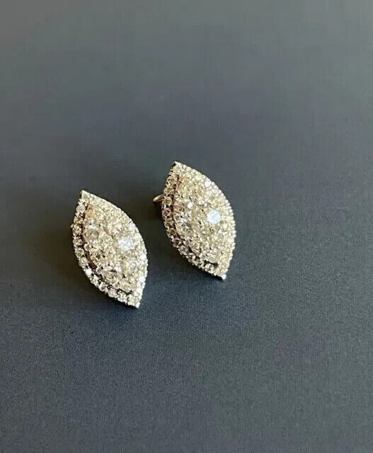 Round Cut Simulated Diamond Stunning Marquise Stud Earring 14k White Gold Plated