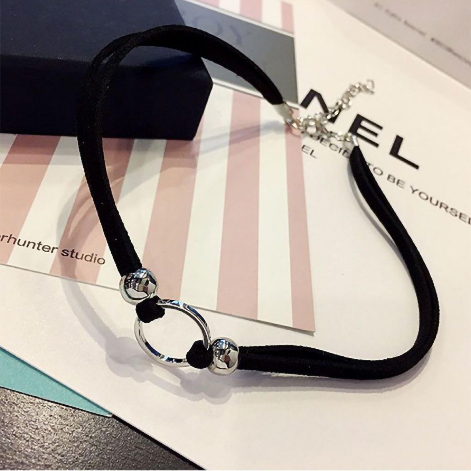 Fesciory Black Necklaces for Women, Adjustable Layered Velvet Leather Lace Co…