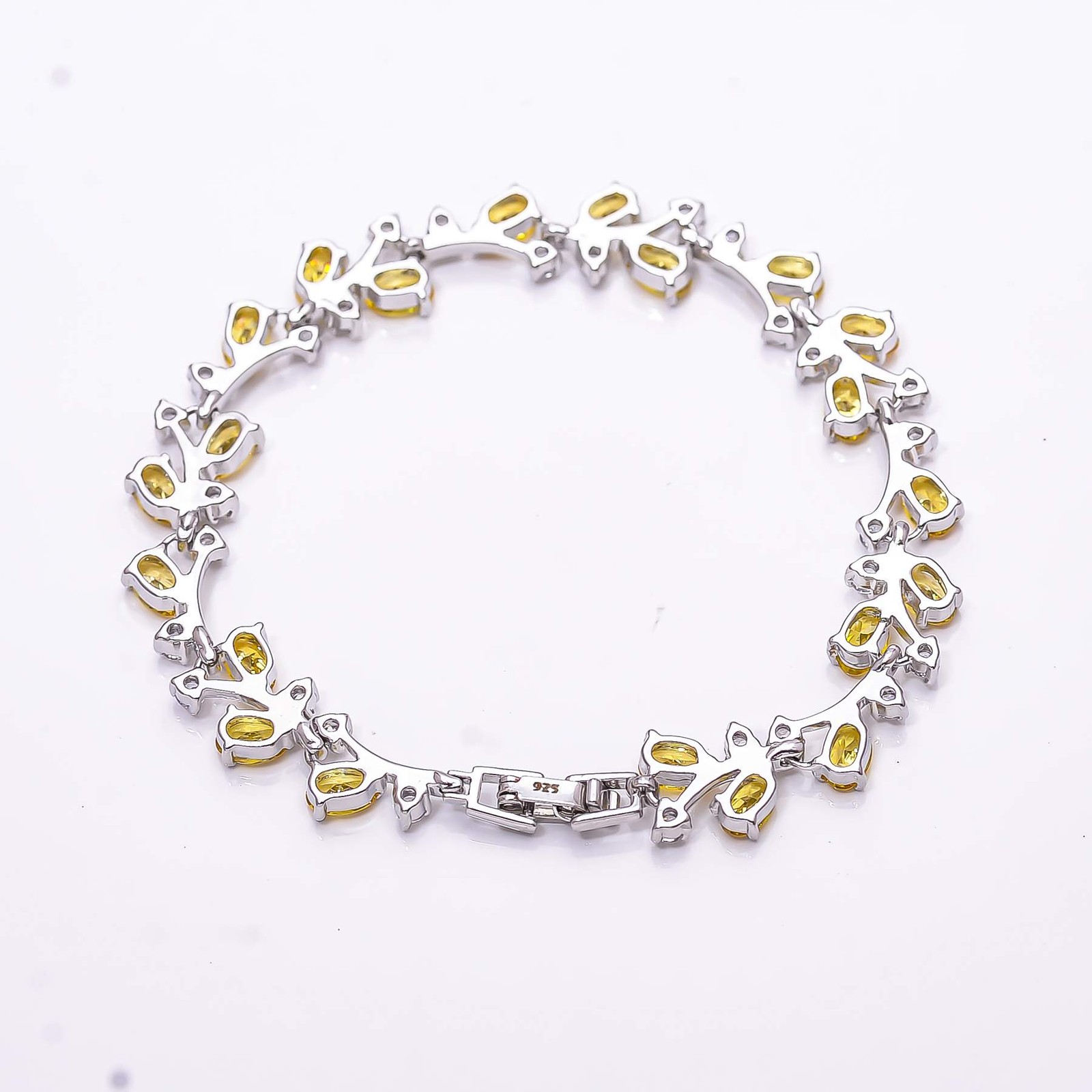 Yellow Sapphire & CZ Simulated 925 Sterling Silver Tennis Bracelet 7.99″ B70049