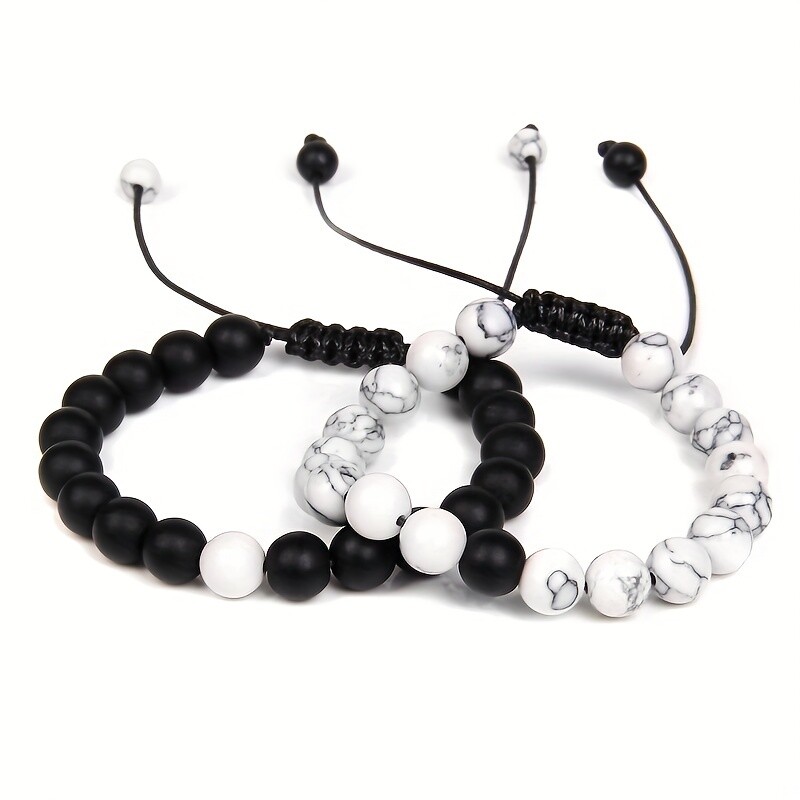 2pcs Couple Retro Fashionable Adjustable Beaded Bracelets Jewelery Accessories