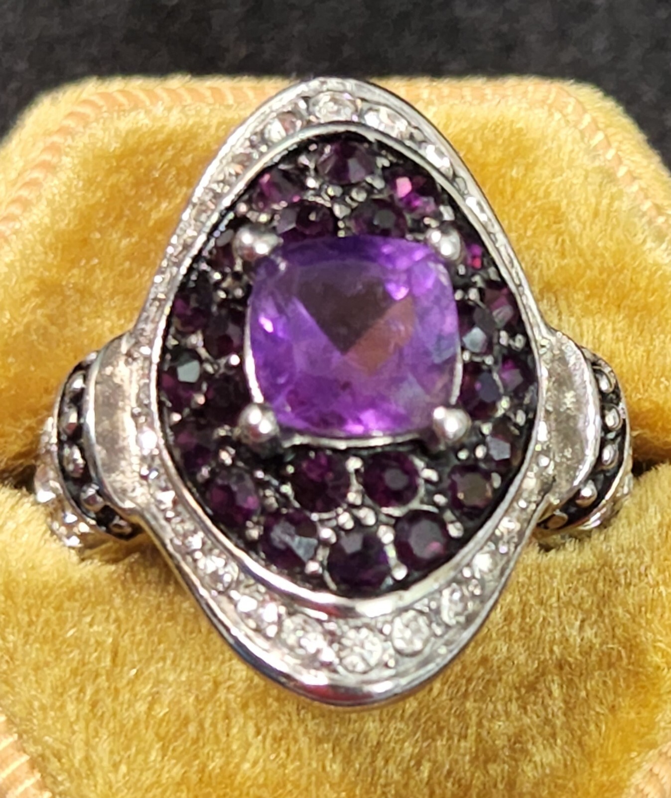 316L Stainless Steel Amethyst & White CZ stones Size 9