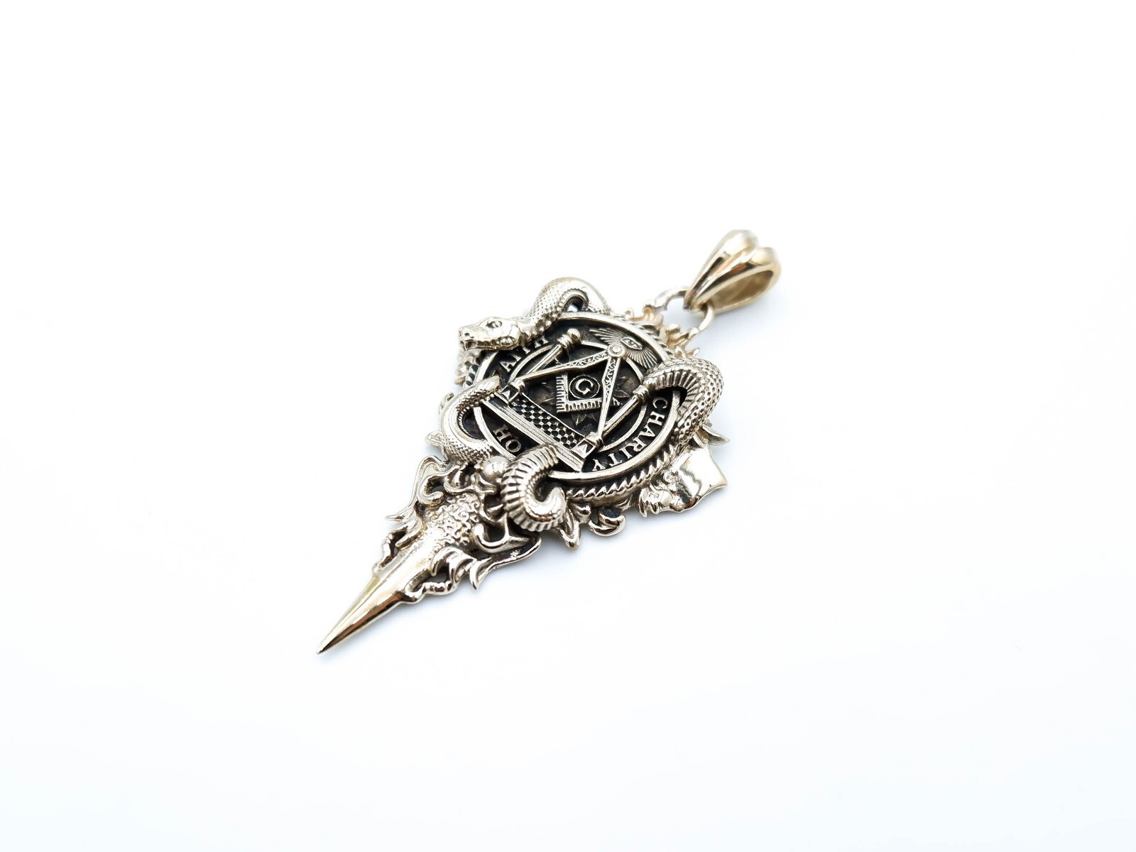 Freemason Masonic Pendant with Snake Biker Brass Jewelry