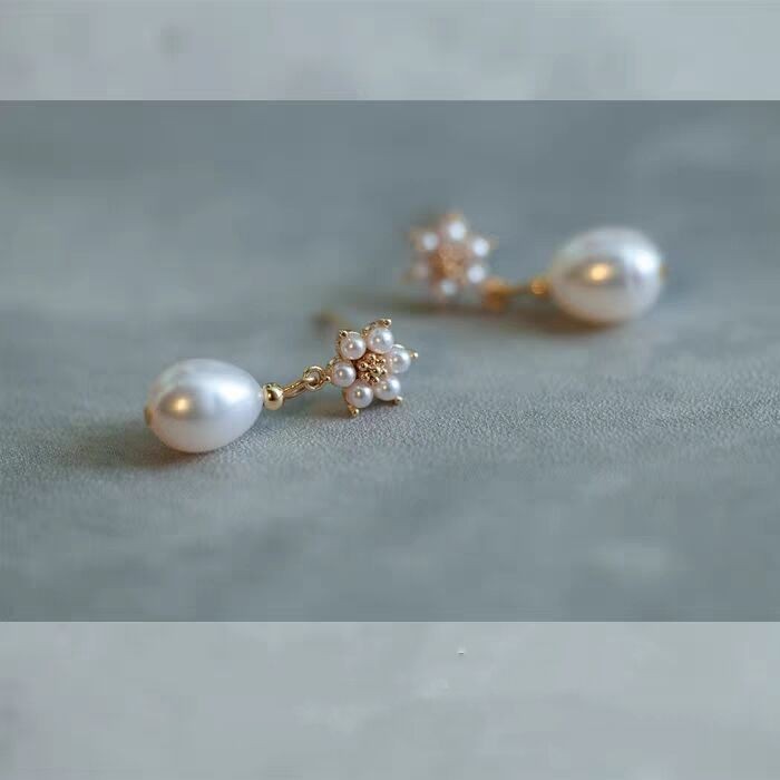 Vintage Pearl Ear Studs Exquisite Freshwater Baroque Earrings Luxury Wedding Gif