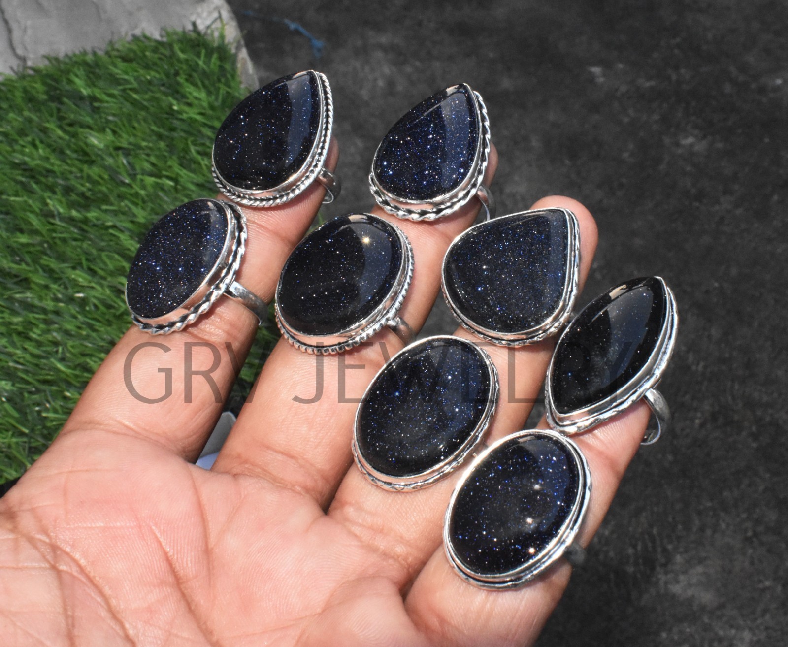 1-500 Pcs Blue Goldstone In Wholesale Rings Lot Bulk: Silver Plated Whr-76