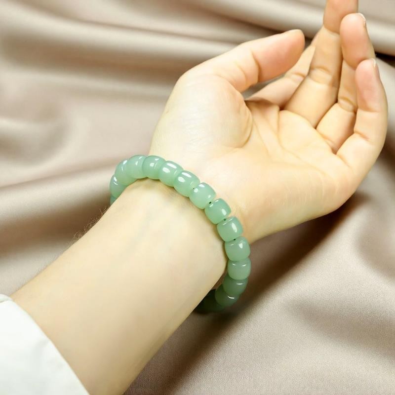 Girl Grandma Mothers Lady Women Green Jade Beads Bracelet Jewelry Gift Box DD156