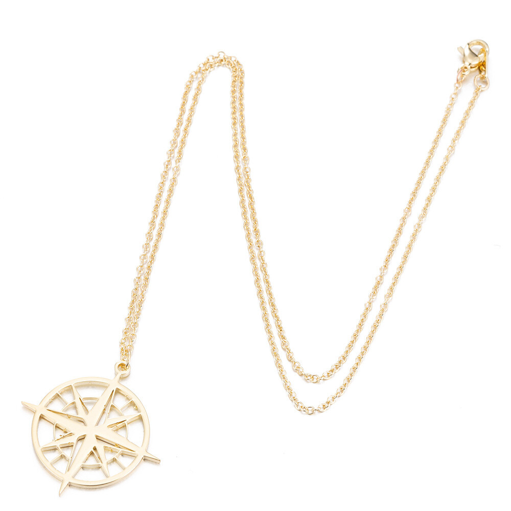 1 Piece stainless steel Filigree Compass Necklace Silver/Gold Wholesale FJS94