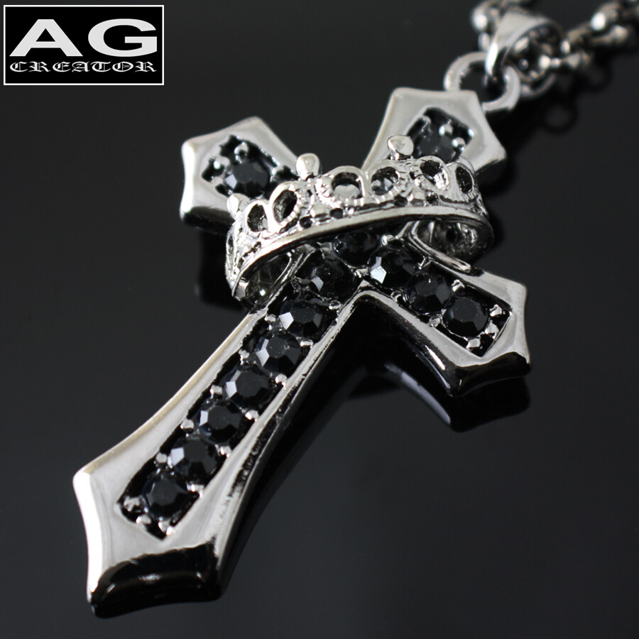 Cross Ring Black Gray Black Pendant with 24″ Chain Necklace for Men Kids Women