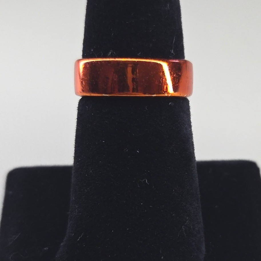 Metallic Orange Band Ring Minimalist Flat Edge Halloween Polished Size 7.5