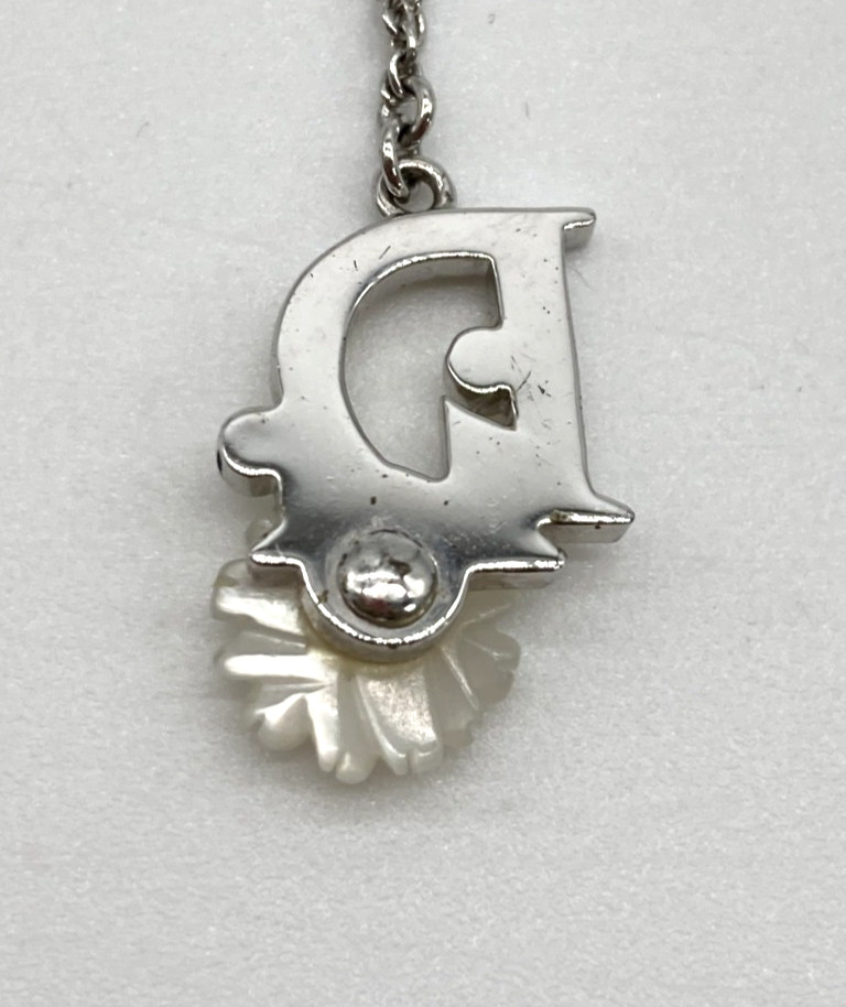 Christian Dior Flower Bracelet Silver Tone White Logo Charm Box 19.5cm / 7.7in
