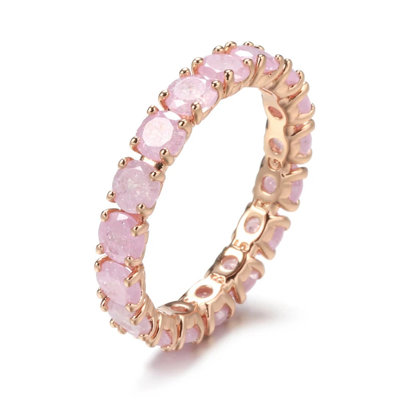 Geometric Ring Round Zircon Tension Setting Wedding Band Women Jewelry