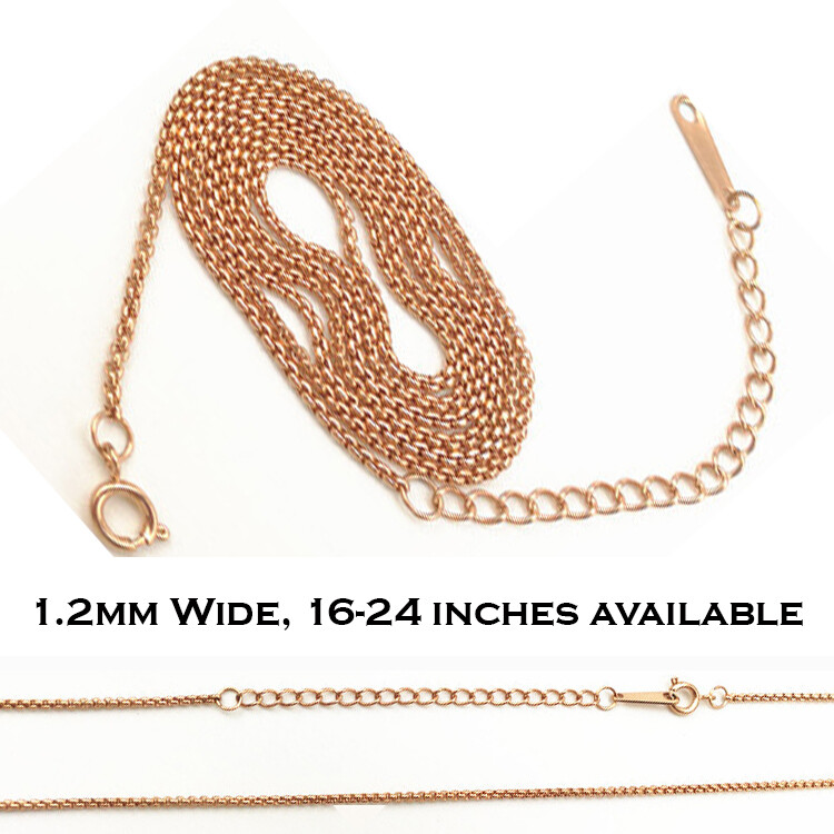 Unisex 18K Rose Gold Filled 1.2mm Thin Round Box Chain Necklace 17″- 24inch H208