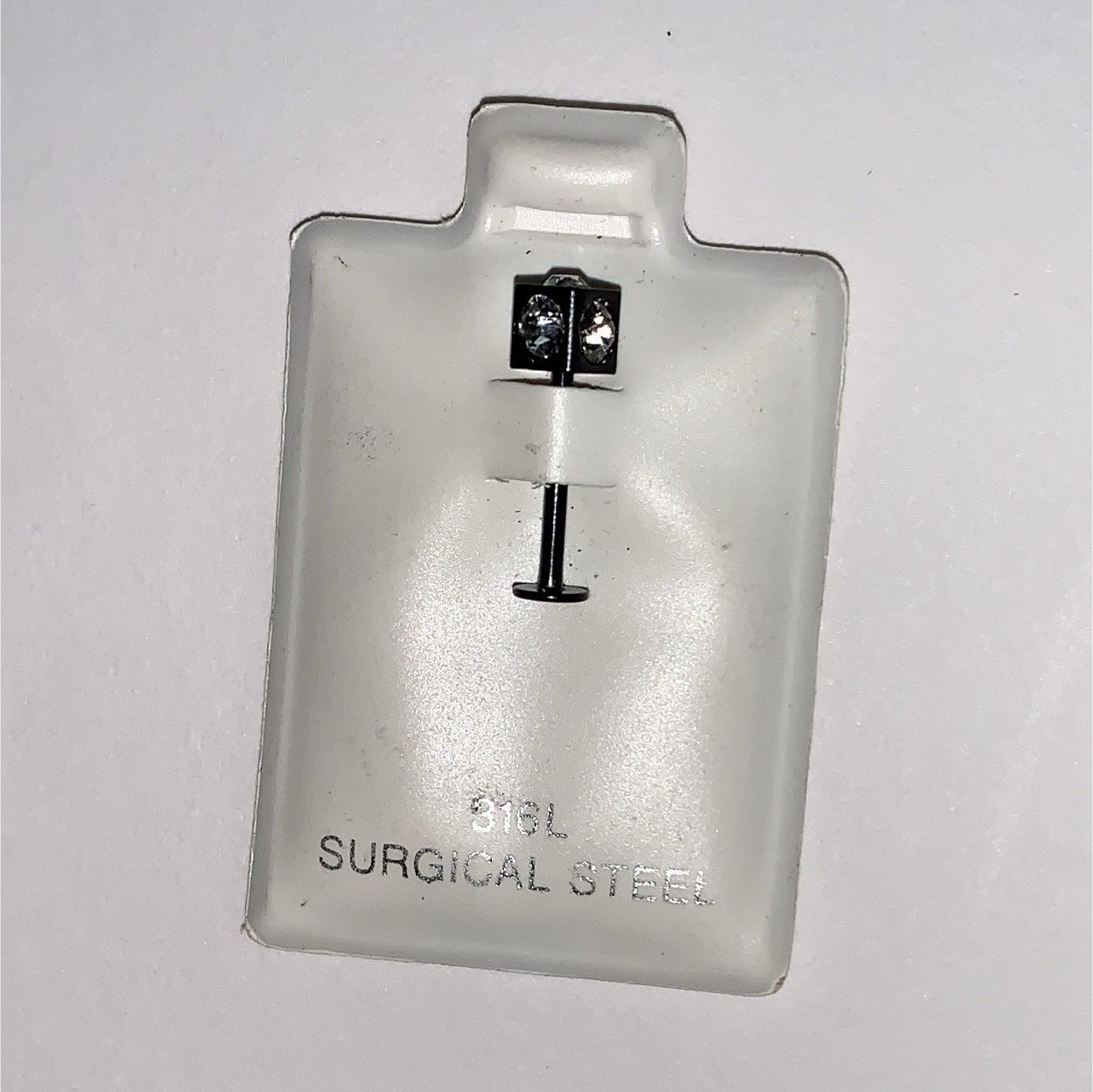 316L Surgical Steel Crystal Square Stud Earring, Silver, Butterfly Back