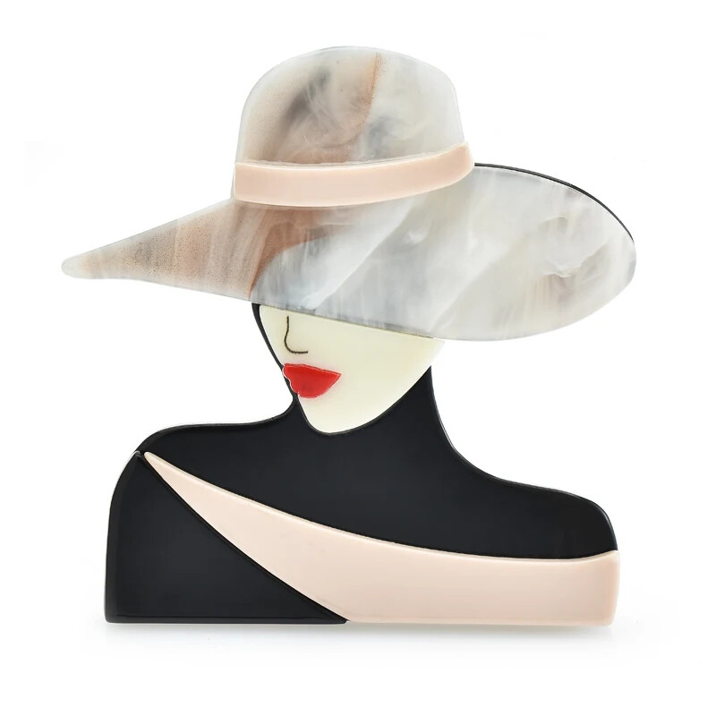 Acrylic Beautiful Lady Brooches For Women Modern Girl Figure Party Office Brooch