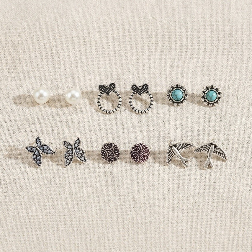 Alloy stud Earrings Antique silver plated