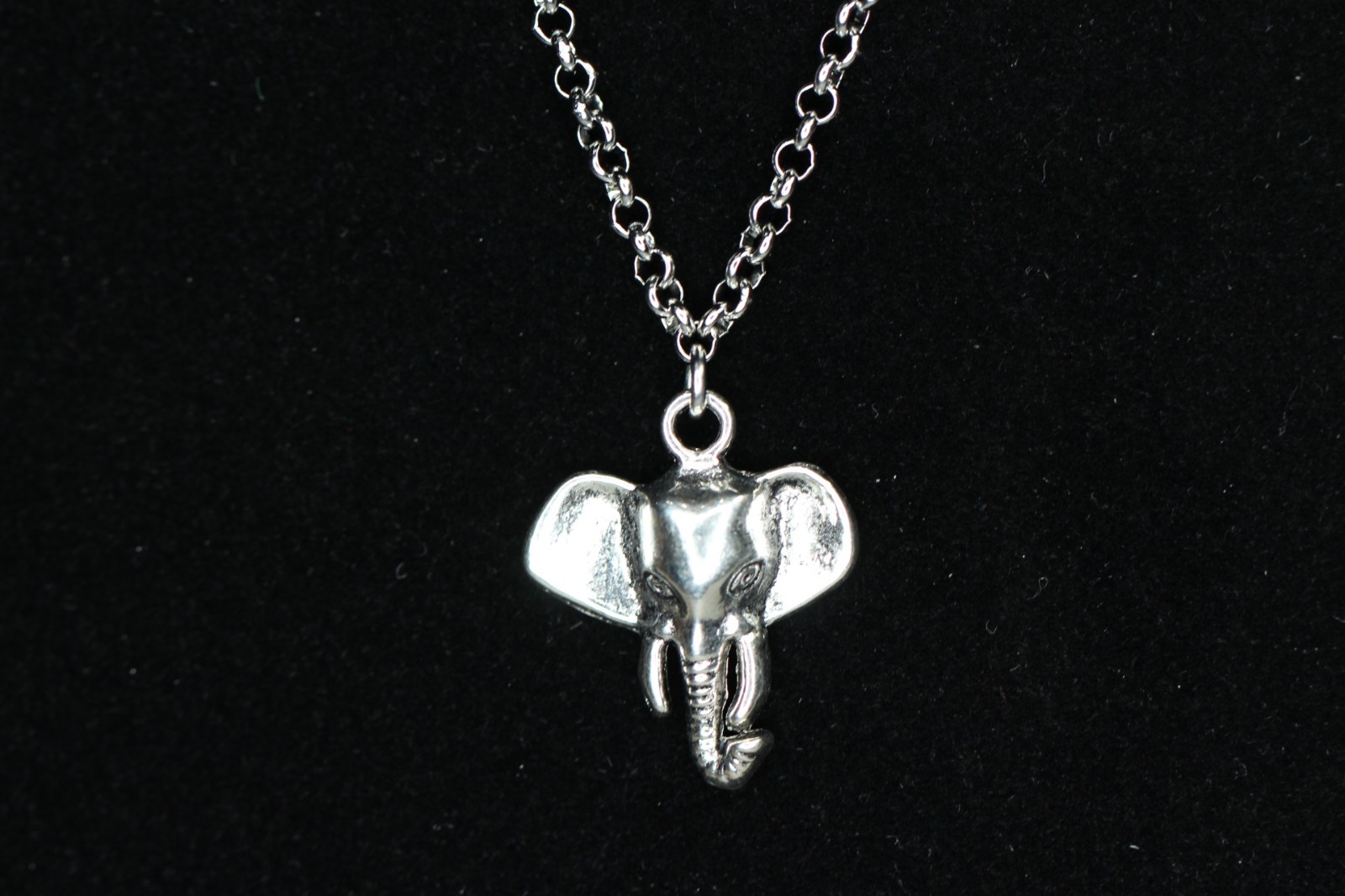 Elephant Necklace Silver Pewter Charm 1″ Pendant 3mm Stainless Chain 18″ Asia