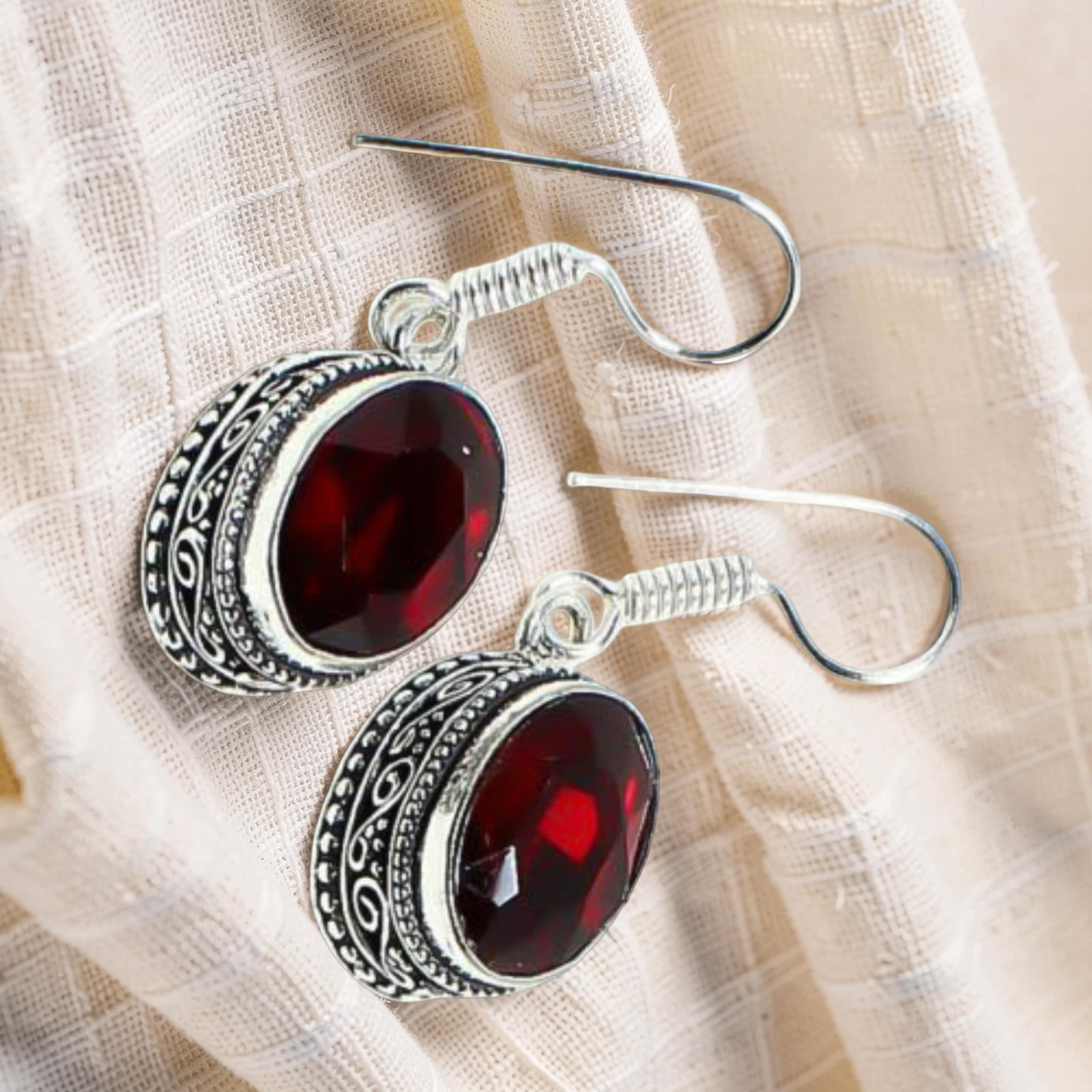 Mozambique Garnet Gemstone 925 Sterling Silver Handmade Jewelry Earrings 1.60″