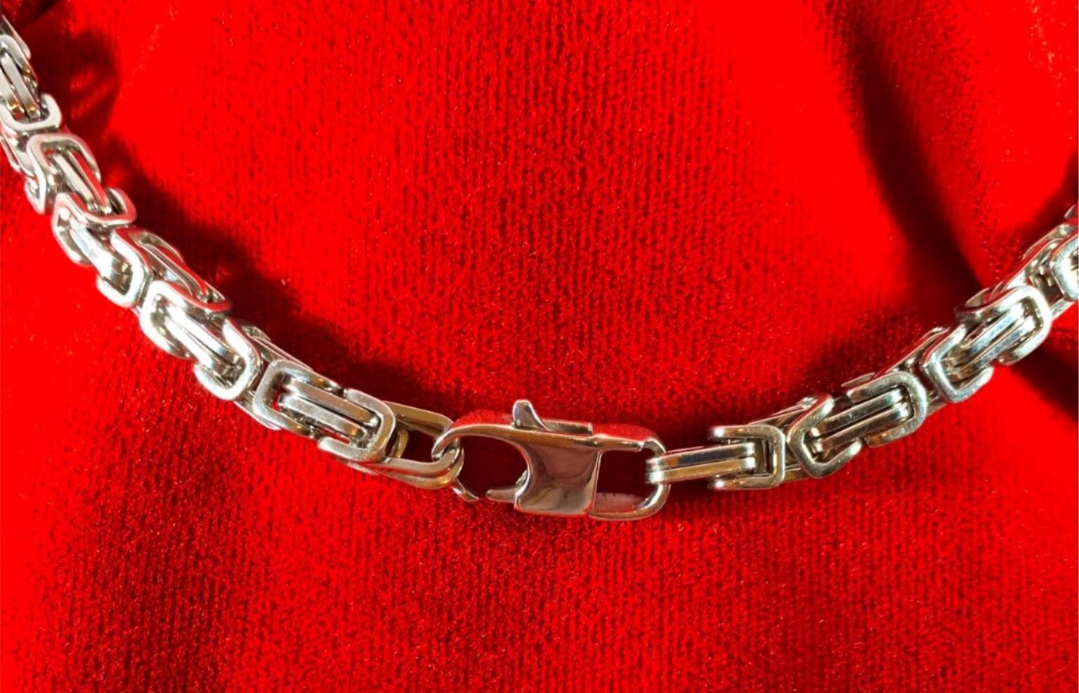 18″ STAINLESS STEEL SILVER 6MM BYZANTINE TURKISH BOX CHAIN W/ SPECIAL CLASP