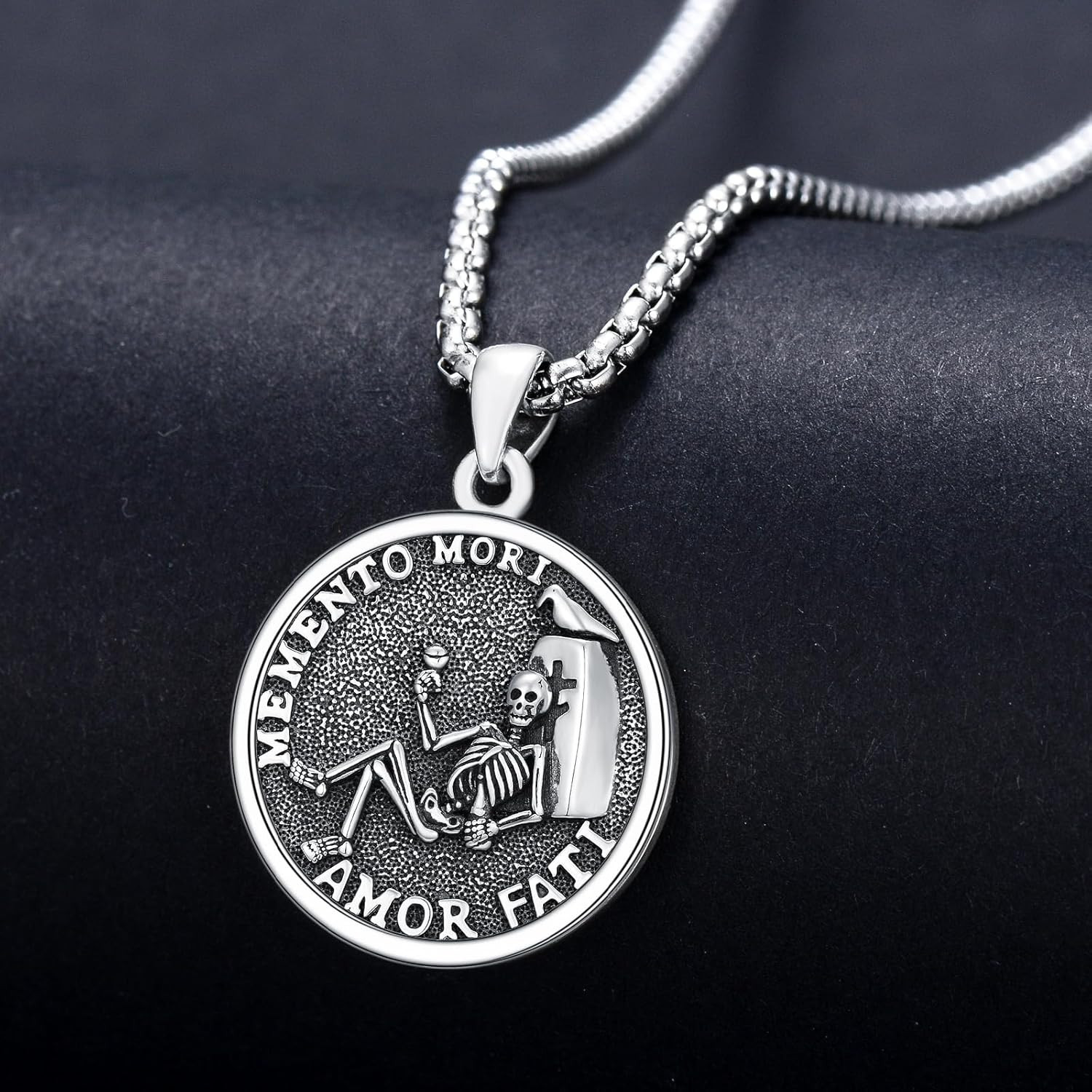 Memento Mori Unus Annus Necklace Sterling Silver Death Skull Hourglass Pendant