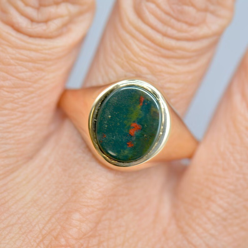 Gold Bloodstone Signet Ring Silver Men’s Ring Men’s Accessories Silver Jewelry