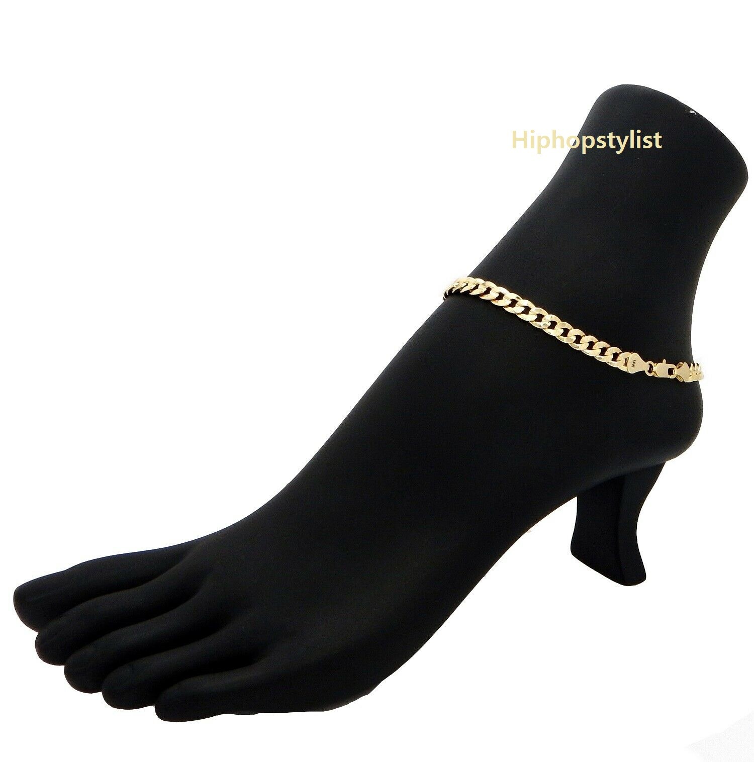 10″ CUBAN CURB LINK CHAIN QUALITY ANKLET BRACELET 14K ITALY GOLD PLATED