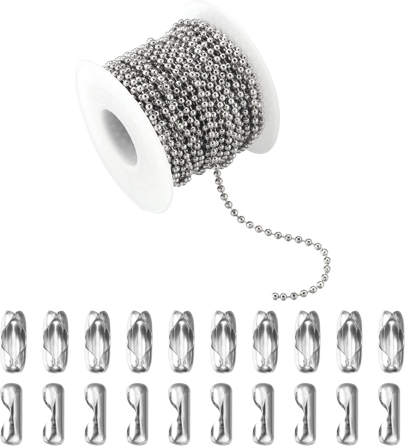 32.8Ft Stainless Steel Ball Chain 2.4mm Bead Link Chain Roll for Dog Tag