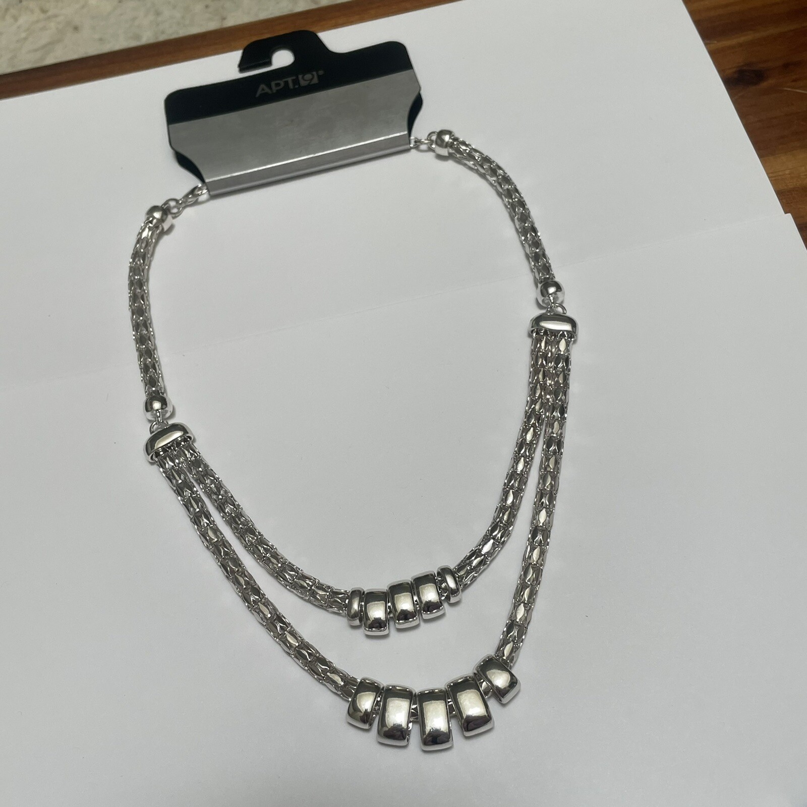 NWT $24 – Apt 9 Costume Necklace Silver Tone Metal Adjustable Length