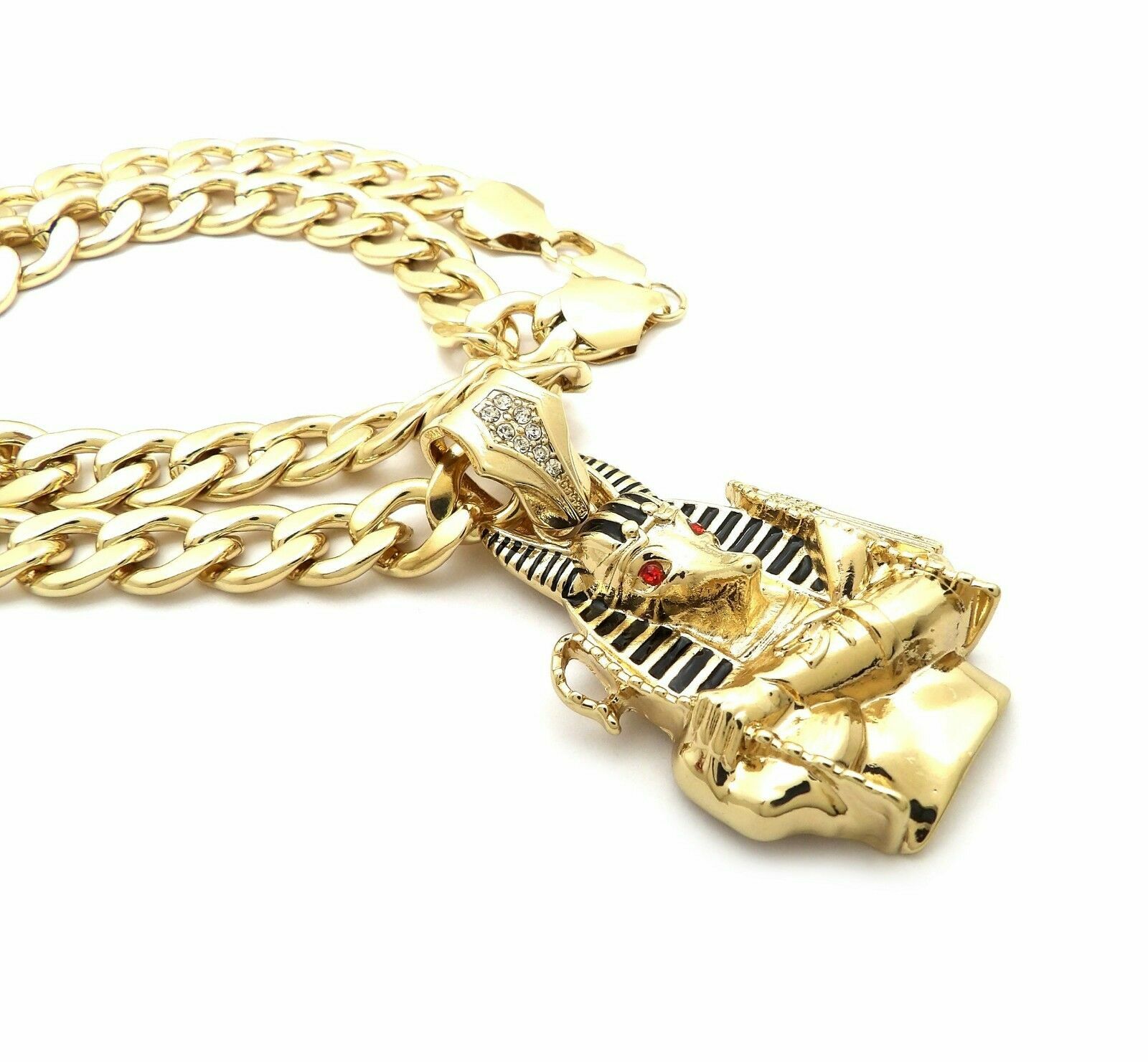 ICED HIP HOP EGYPTIAN ANUBIS PENDANT & 11mm 20″ CUBAN CHOKER CHAIN NECKLACE