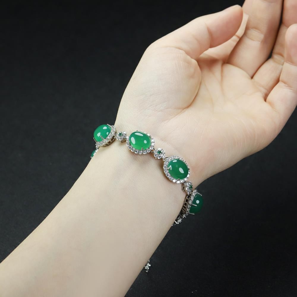 Girl Grandma Mothers Lady Women Green Jade Beads Bracelet Jewelry Gift Box DD297