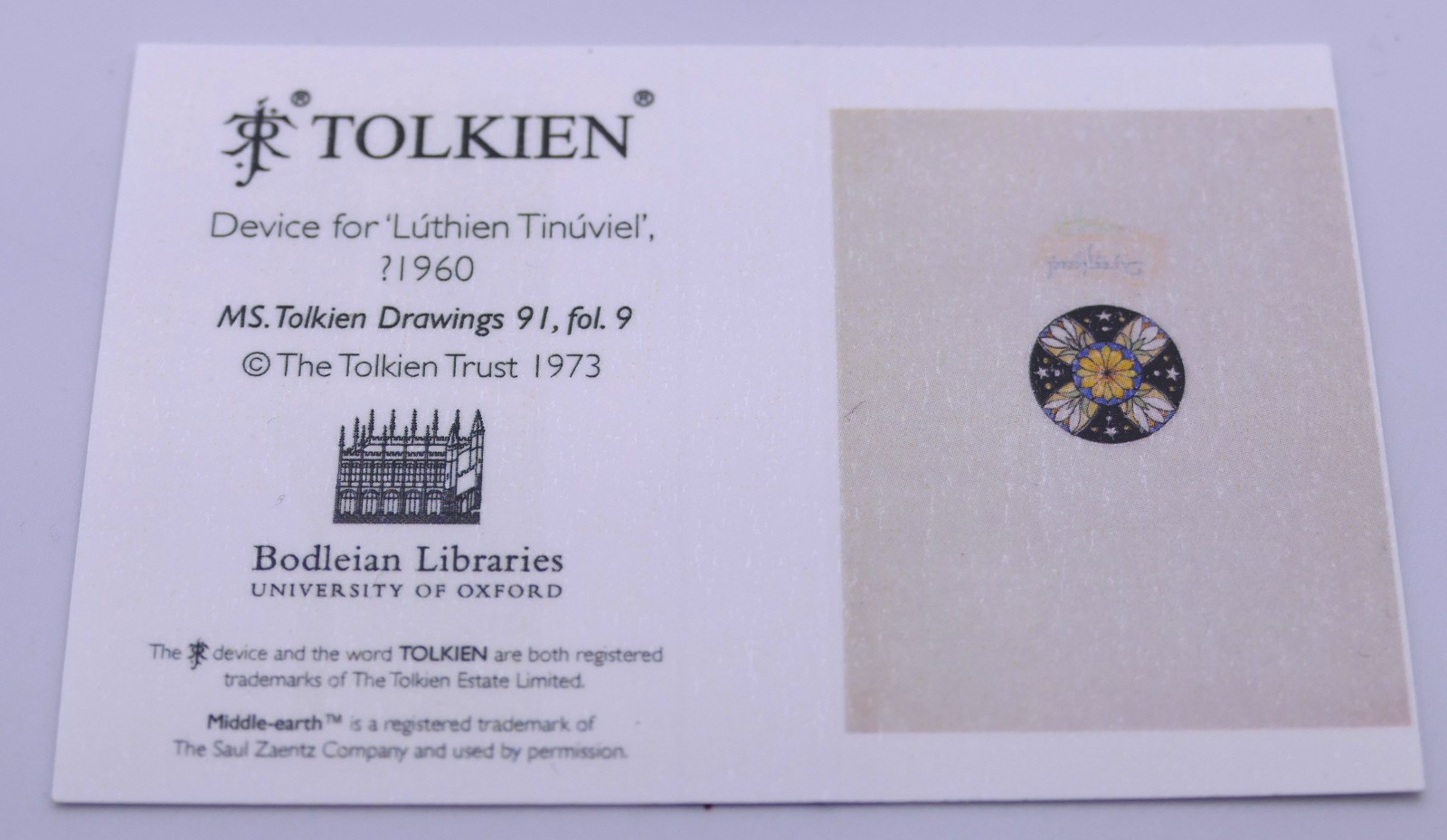 Tolkien Ceramic Pin Floral Enamel Luthien Tinuviel Bodleian Libraries 3.8cm