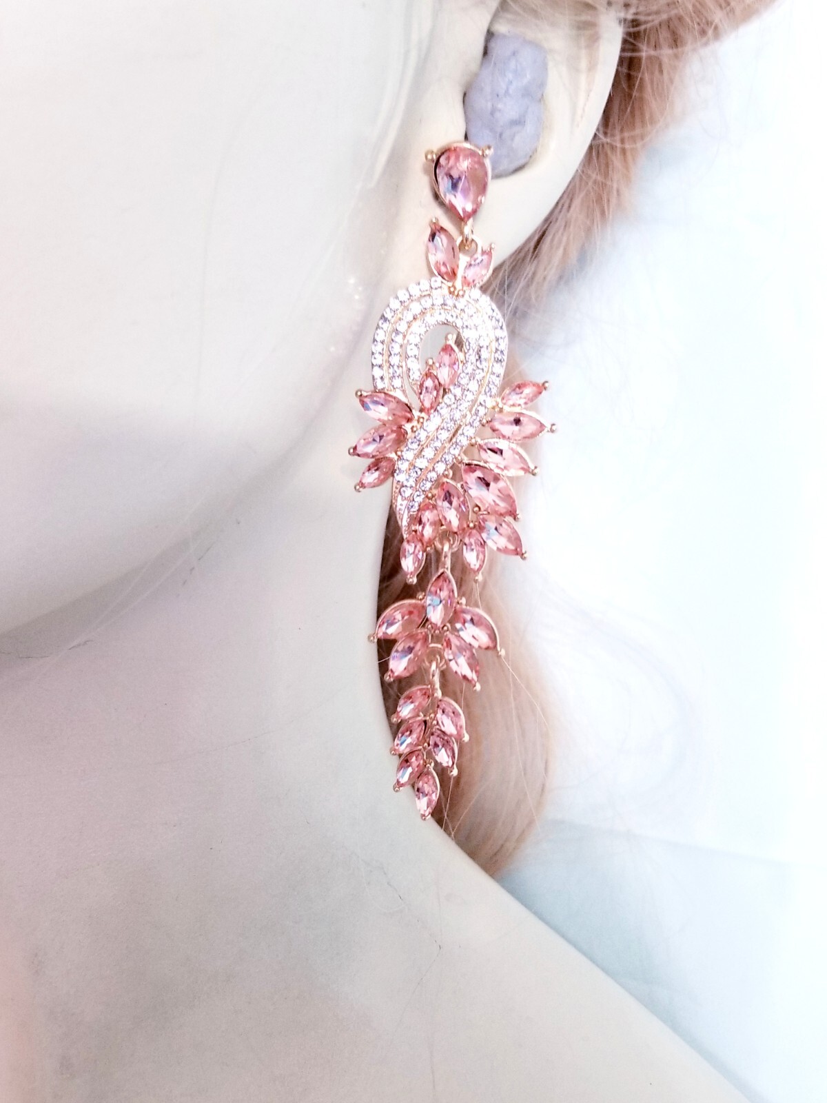 Chandelier Earrings Rhinestone Peach Drop Dangle Crystal 3.5 inch Prom Pageant