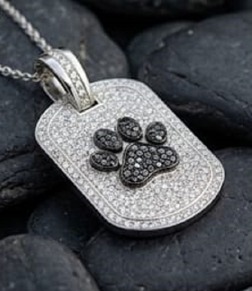 4ct Round Simulated Black & White Diamond Dog Tag Pendant 14k White Gold Plated