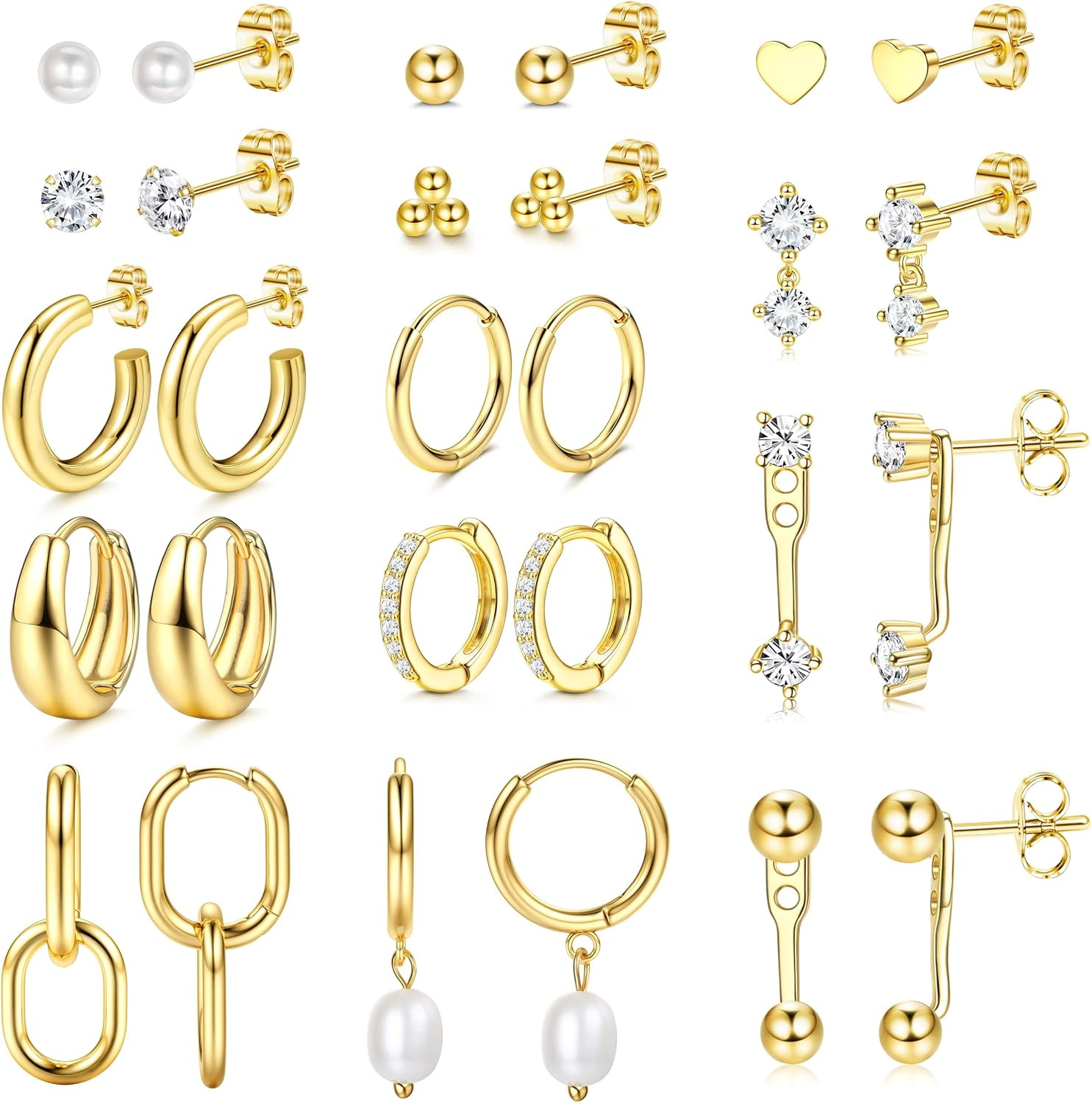 Hypoallergenic Gold Stud Hoop Earrings for Women Lightweight Small 14K Gold Plat