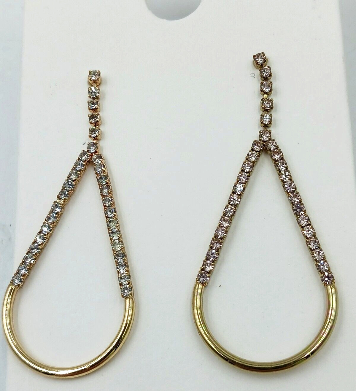 Express Crystal Teardrop Dangle Pierced Earrings Push Back Sparkle Gold Tone 2″
