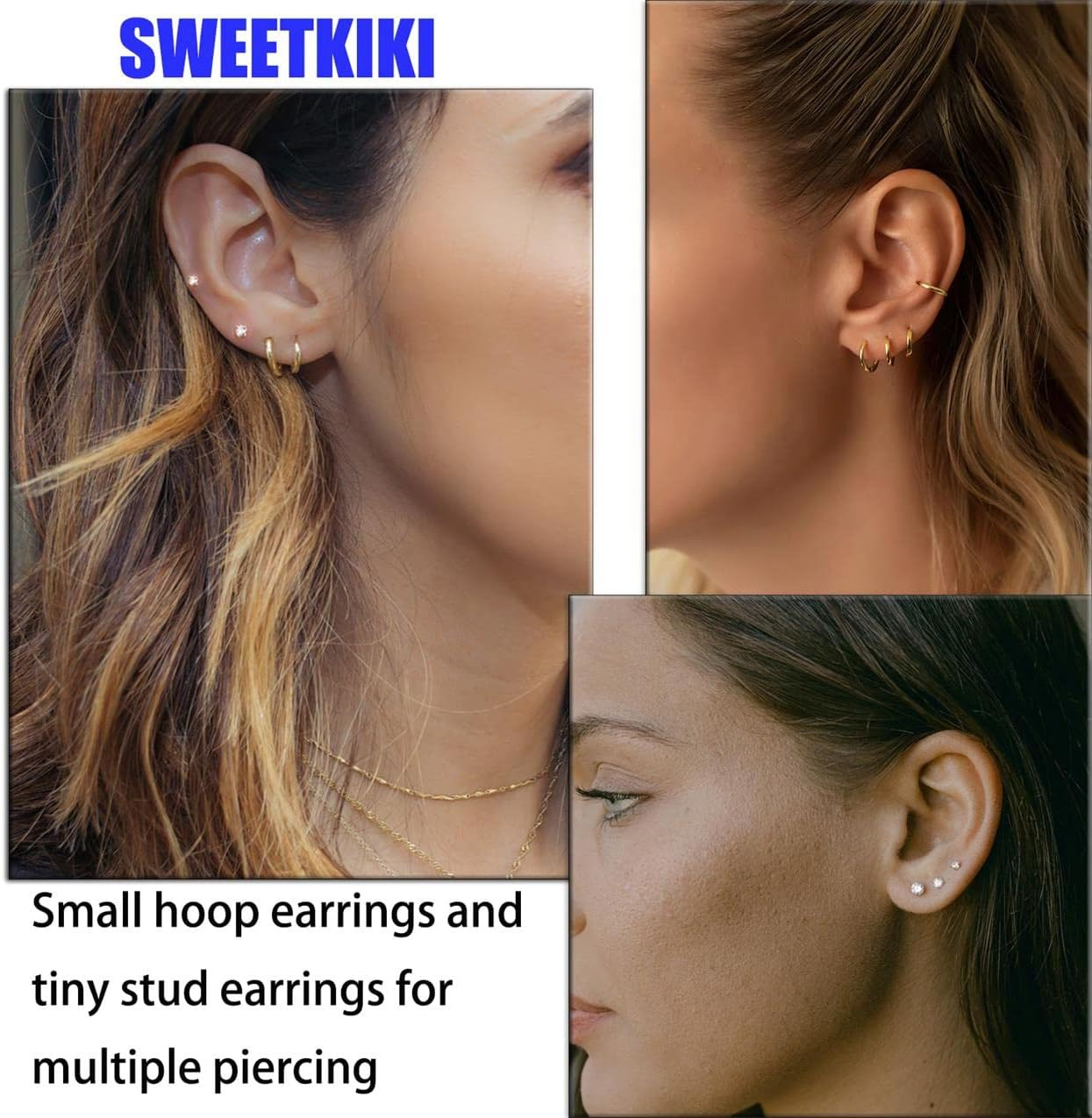 Dainty 6 Pairs Surgical Steel Earrings Sets for Multiple Piercing, Lightweight 1