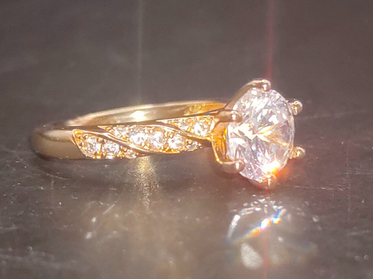 Gold Tone Cubic Zirconia Solitaire Ring Wedding Style UK O US 7 New