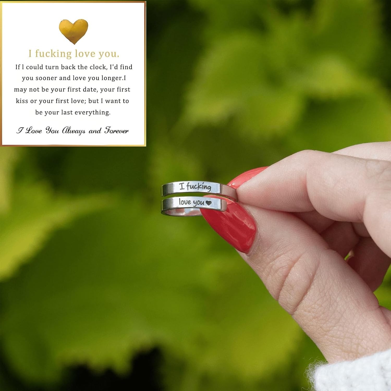 Romantic Gift Ring for Women – Adjustable Engraved “I Fcking Love You” Band