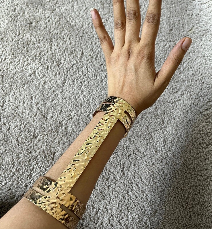 Big Armor Wide Wedding Gold Cuff Bracelet Metal Costume Bracer Chunky