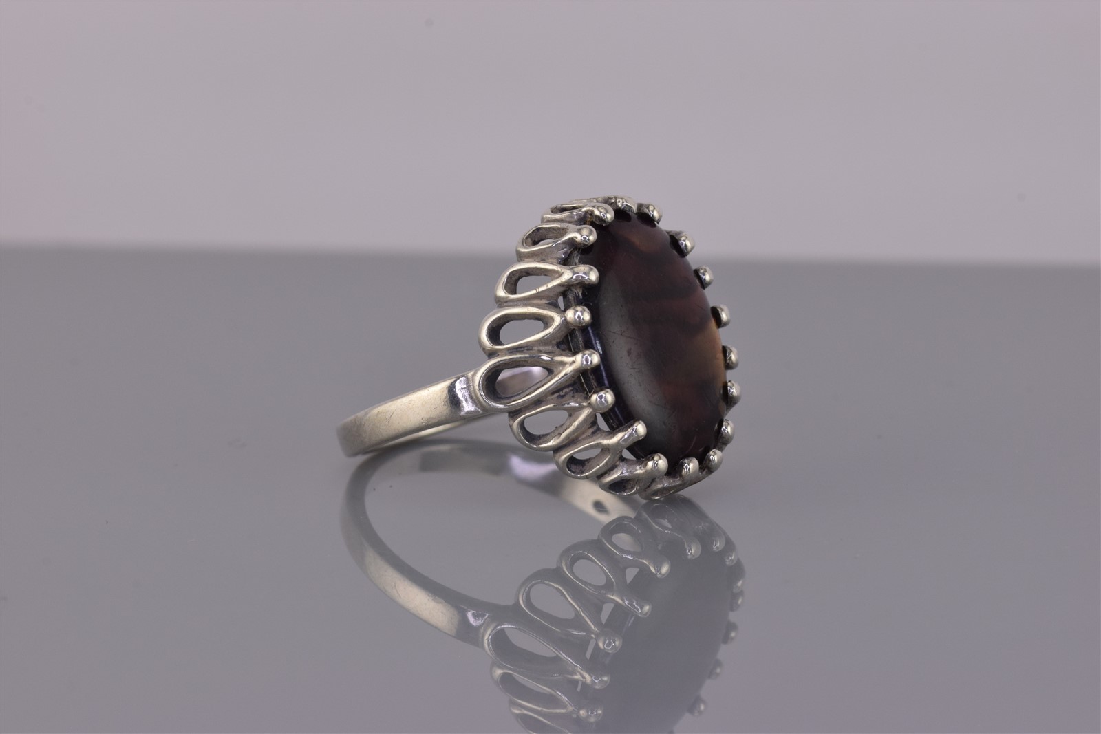 KABANA Sterling Silver Raised Beaded Pear Purple Paua Shell Band Ring 925 Sz: 11