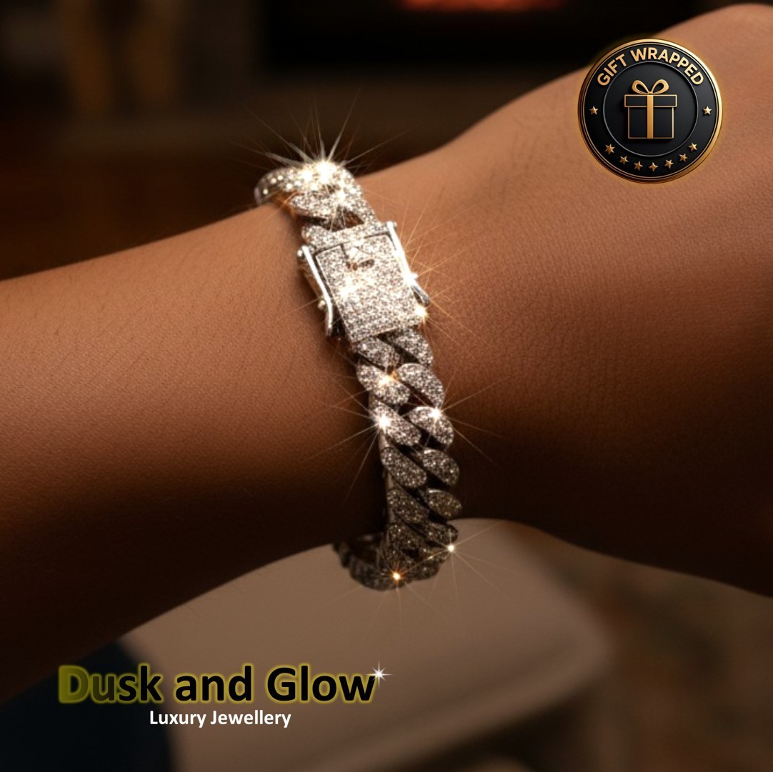 UK Women Ladies Silver Bracelet Rhine Stone Cuban Chain Girls Jewellery Gift NEW