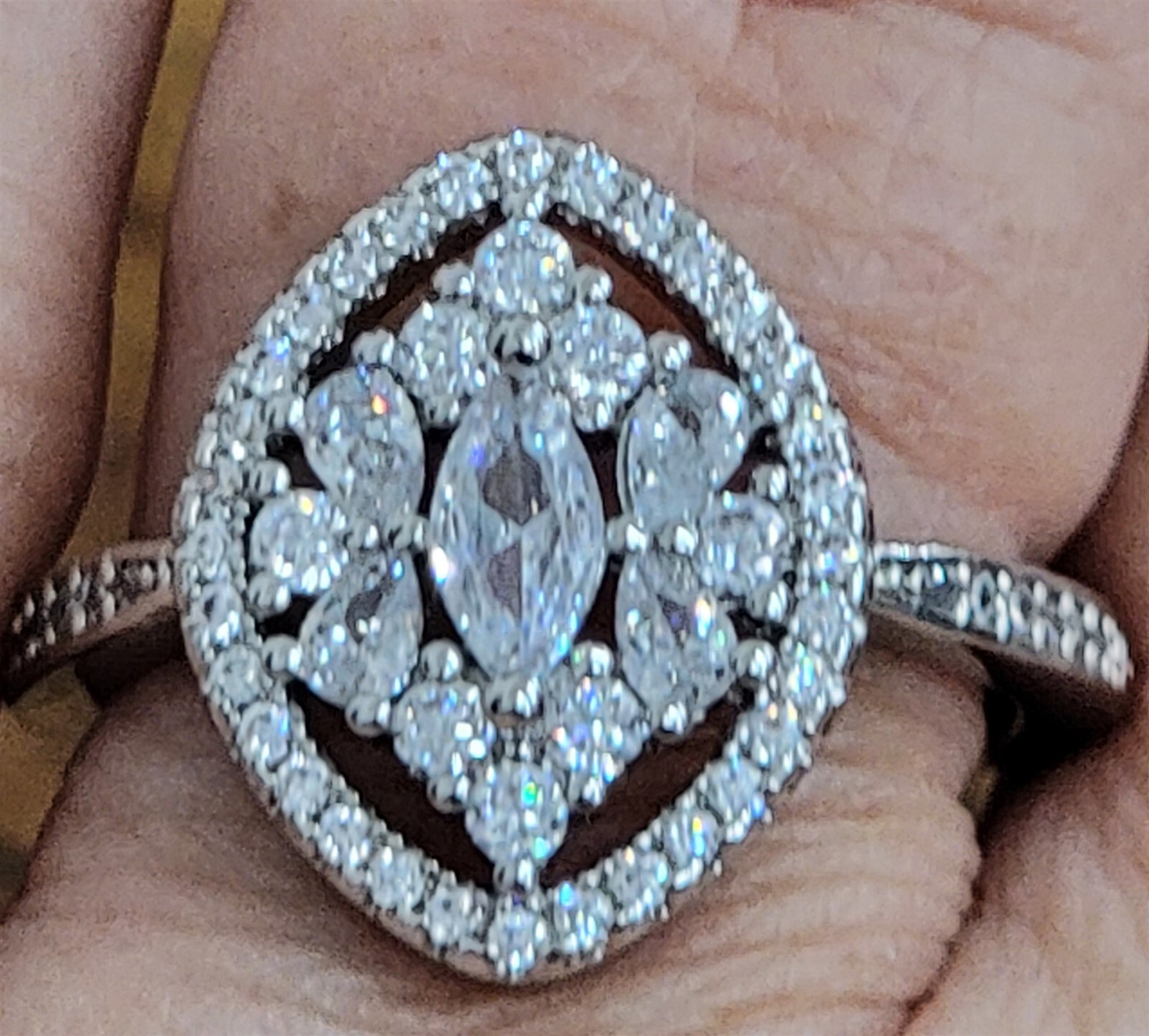 Victorian Trading 6 Clara’s Marquee Halo Promise Ring 925 Sterling 30G