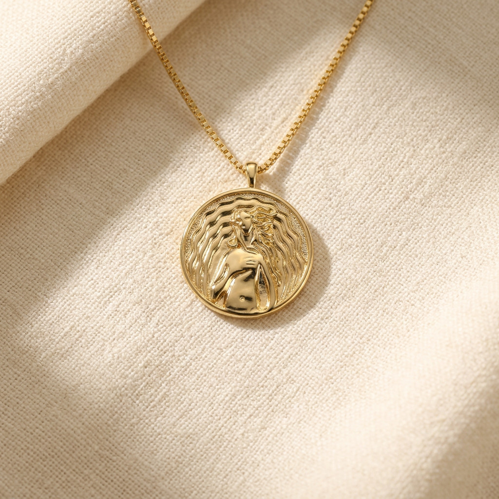 Aphrodite Goddess Necklace Gold Coin Divine Feminine Love Beauty Jewelry