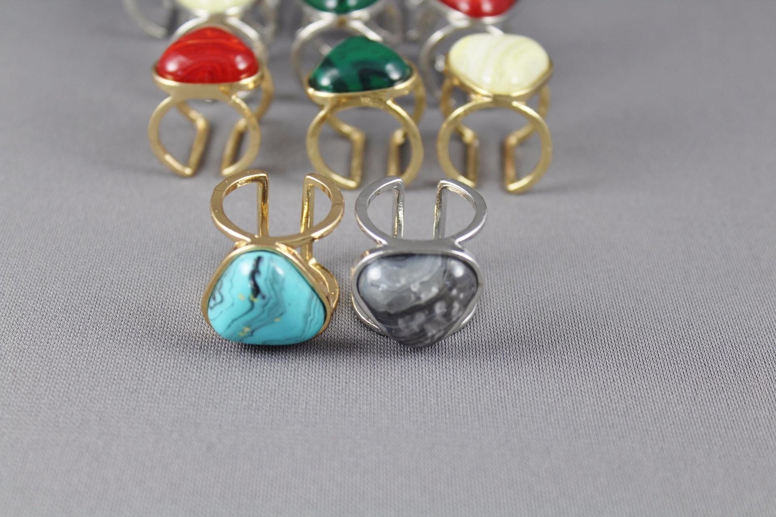 faux marble gem metal cuff big statement cocktail ring 7/8″ long open back