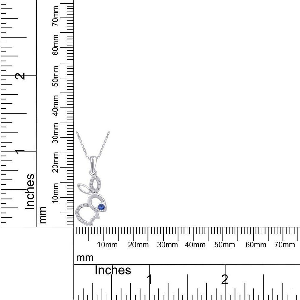 Cute Bunny Rabbit Pendant Necklace Simulated Blue Sapphire 14K White Gold Plated