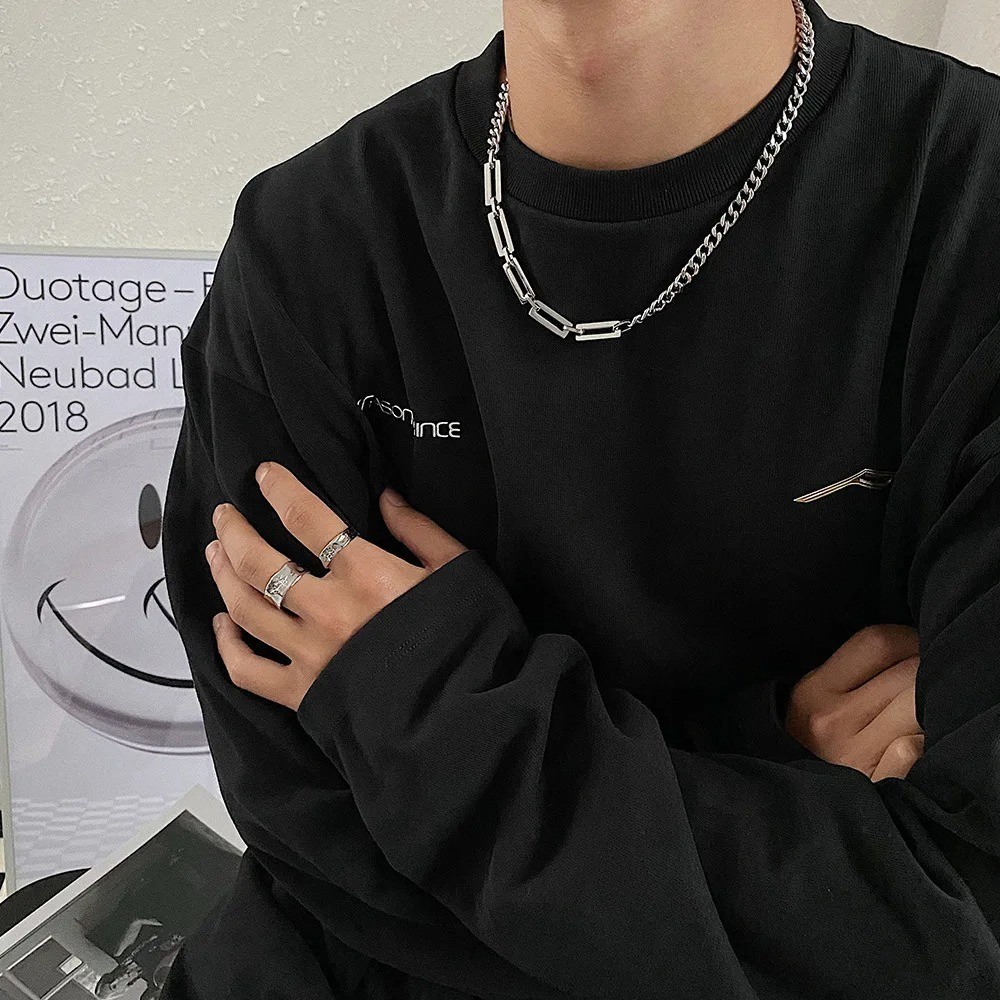 316L Stainless Steel Black Tag Pendant Necklace Curb Paperclip Chain